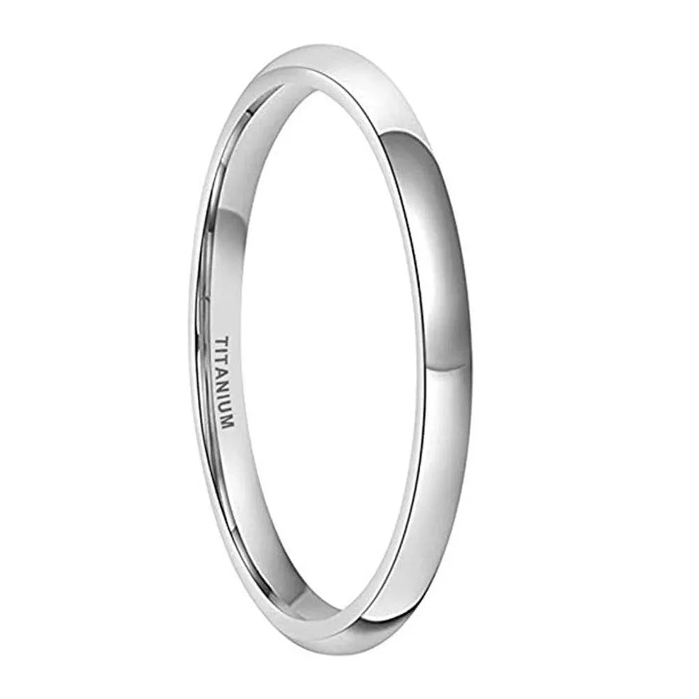 Silver titanium steel ring shown in three width options: 2mm, 4mm, and 6mm.