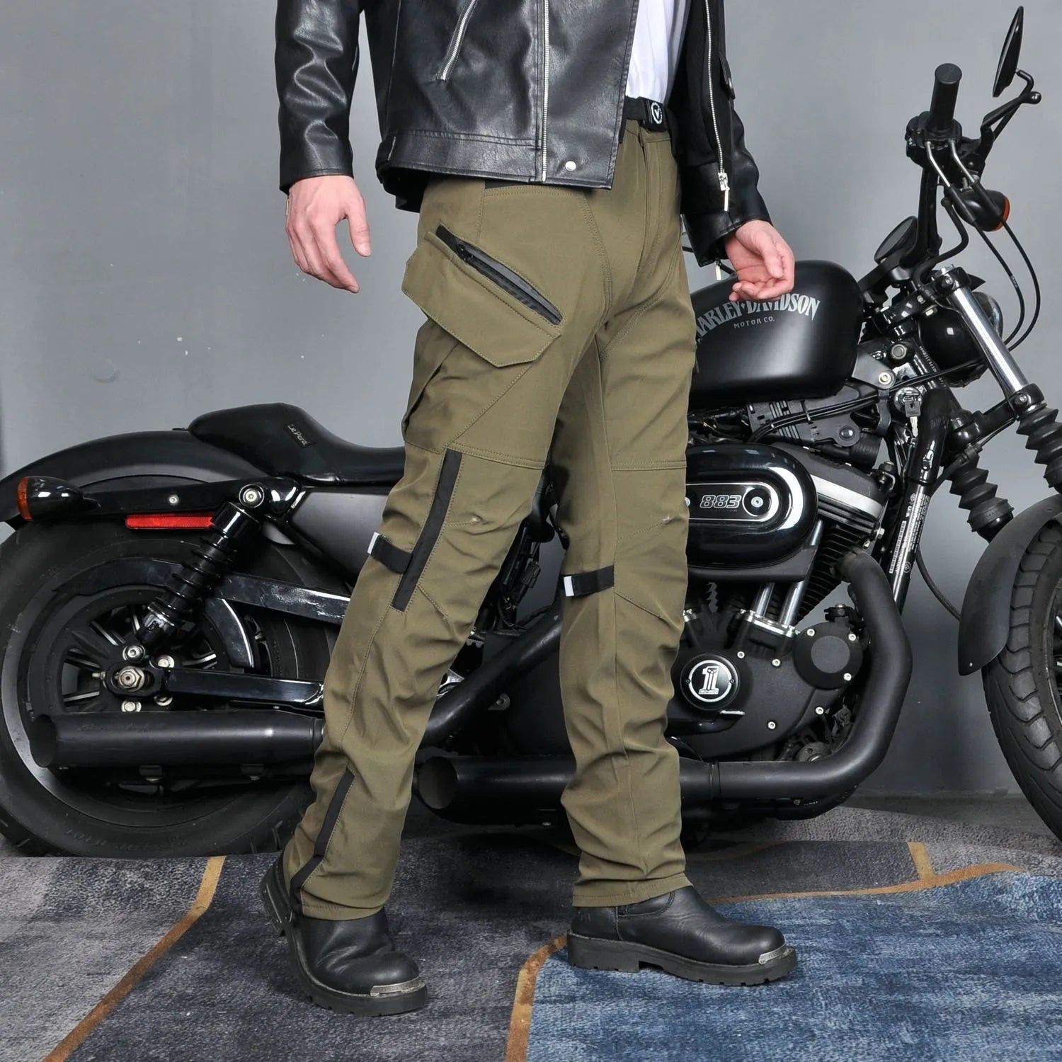 Motorcycle waterproof trousers with protective gear set in black or green colour options