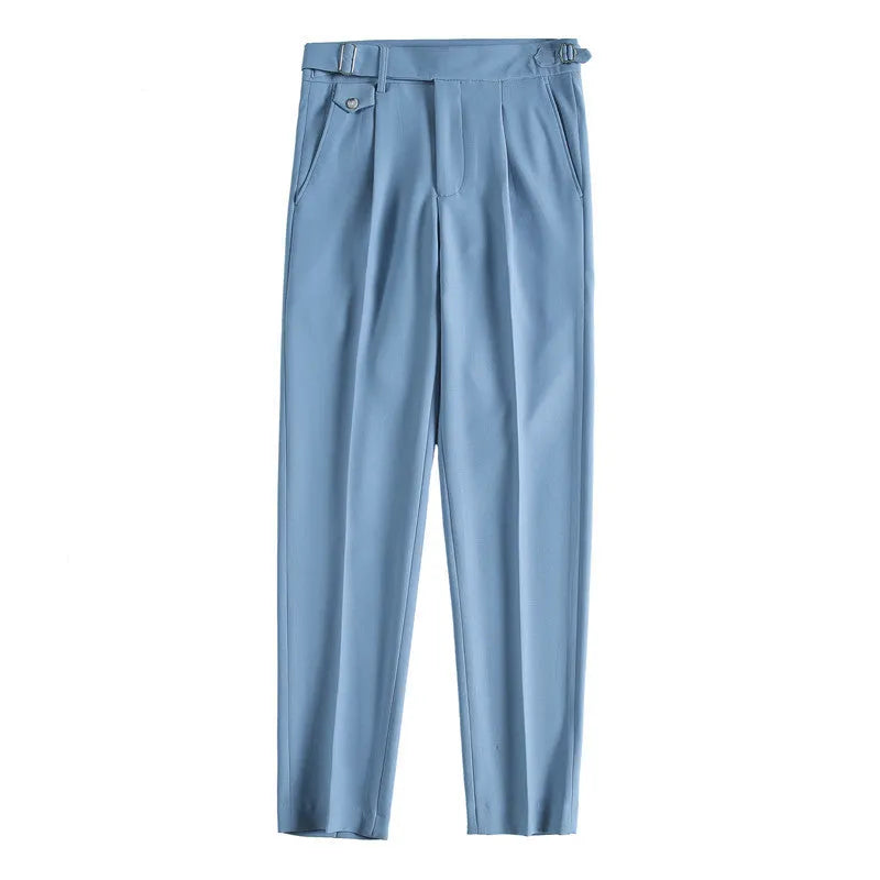 Straight-leg casual trousers in multiple solid colours with polyester construction