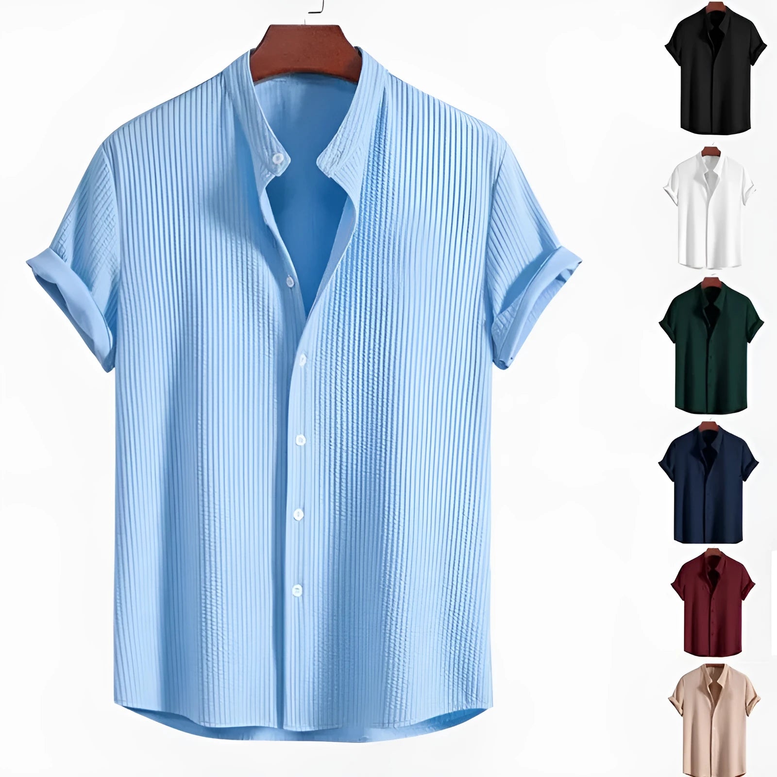 Mens loose fit short sleeve shirt in summer colours including wine red, dark green and light blue