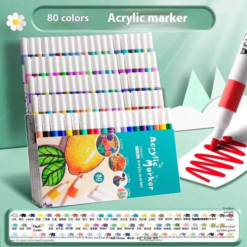 Set of acrylic marker pens in multiple colours for student drawing and painting projects
