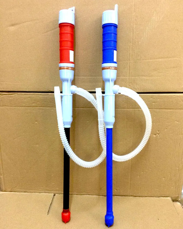 Blue manual hand pump for siphoning fuel and water