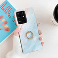 Marble print TPU phone case for Samsung with diagonal stitching, white pattern on black background
