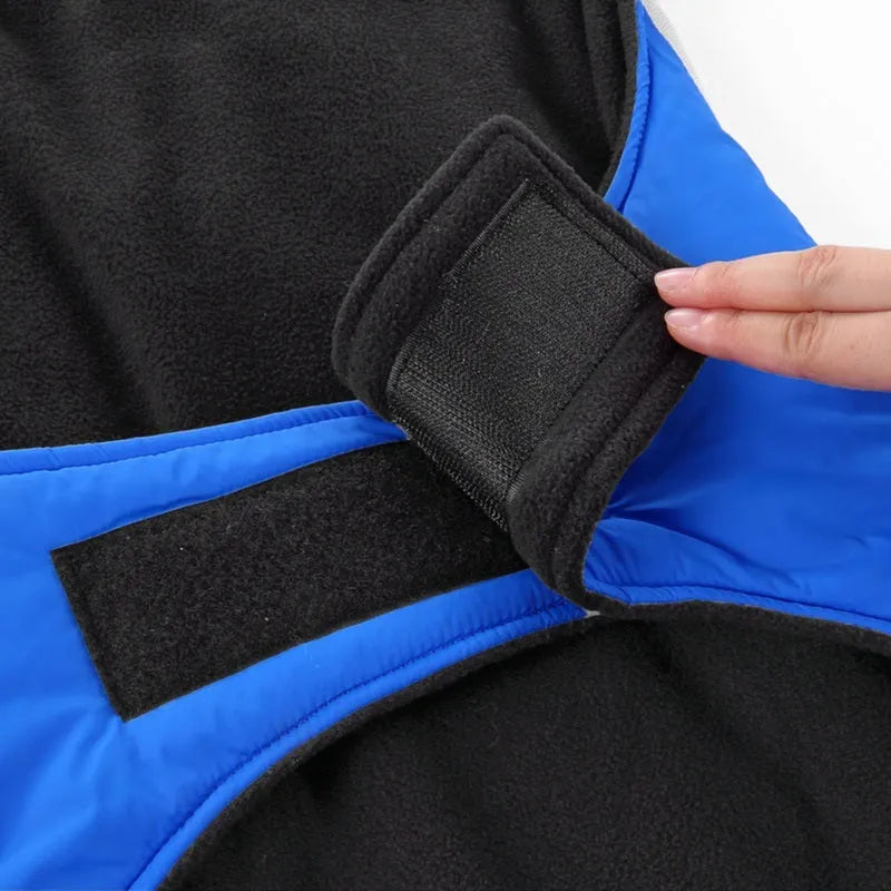 MPet reflective dog coat in blue for large dogs with high-visibility strips for night walks