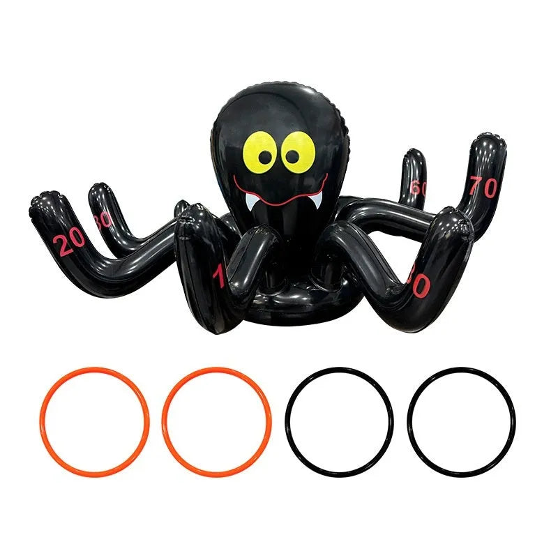Colourful inflatable PVC throwing toy ferrules in octopus, antlers, witch hat, and Santa Claus designs.