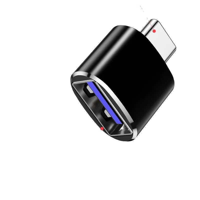 Type-C OTG USB adapter shown in black, silver, and gold colour options
