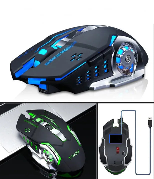 Black and white wireless silent mouse for laptops with six buttons and 2400dpi optical sensor
