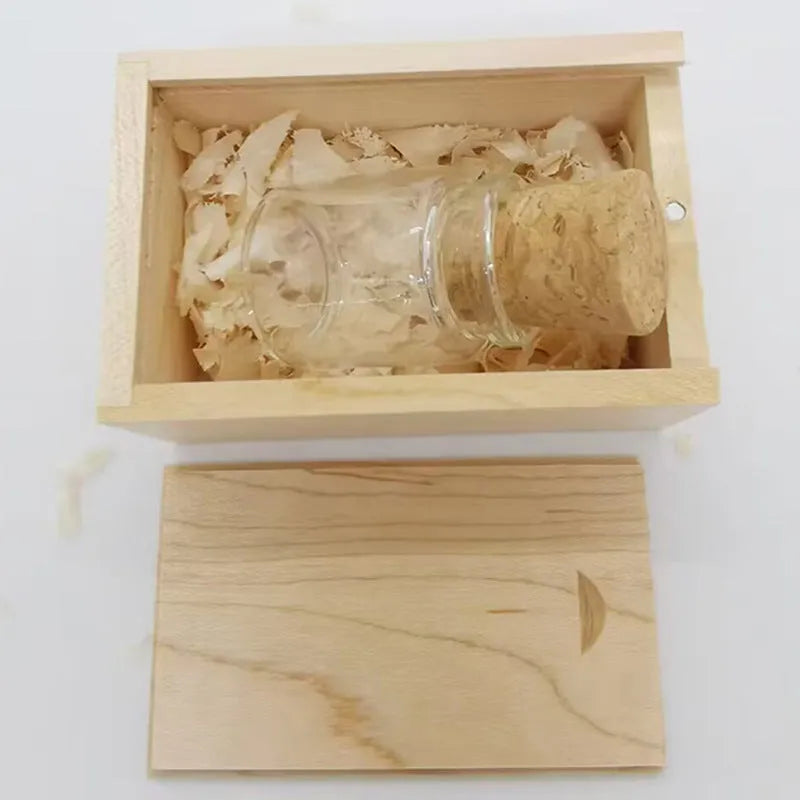 Wooden Wish Drift Bottle USB flash drive with transparent design measuring 60x28mm