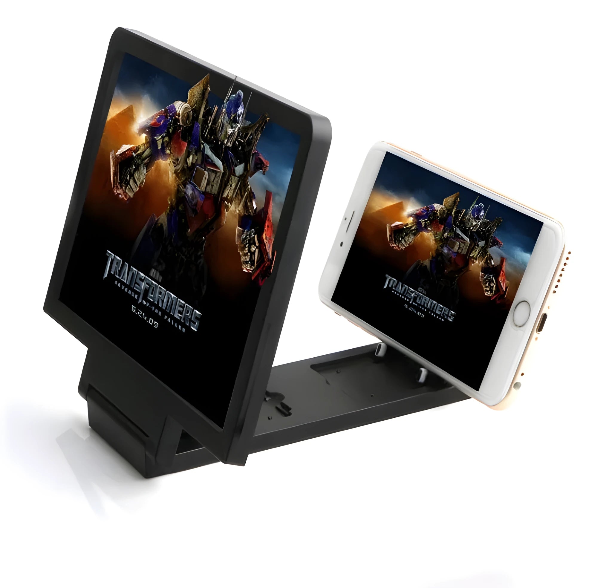 Black and white folding 3D mobile phone screen amplifier and stand with radiation protection