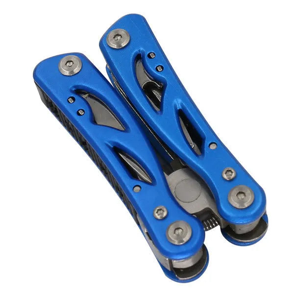 Blue outdoor portable multi-function pliers fruit knife with stainless steel 420 aluminium construction and Oxford bag