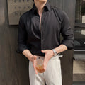 Men's dark stripes V-neck long sleeve shirt in black brown green white casual cardigan style