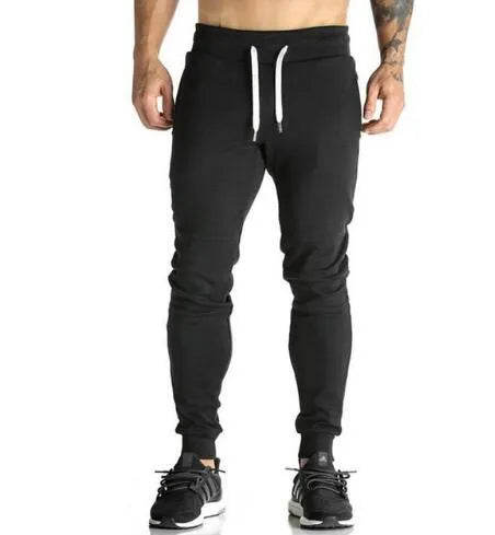 Mens black cotton sweatpants joggers with elastic waistband, gym fitness trousers
