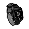 Black smartwatch with detachable Bluetooth earphones stored in the case showing a 1.4 inch screen