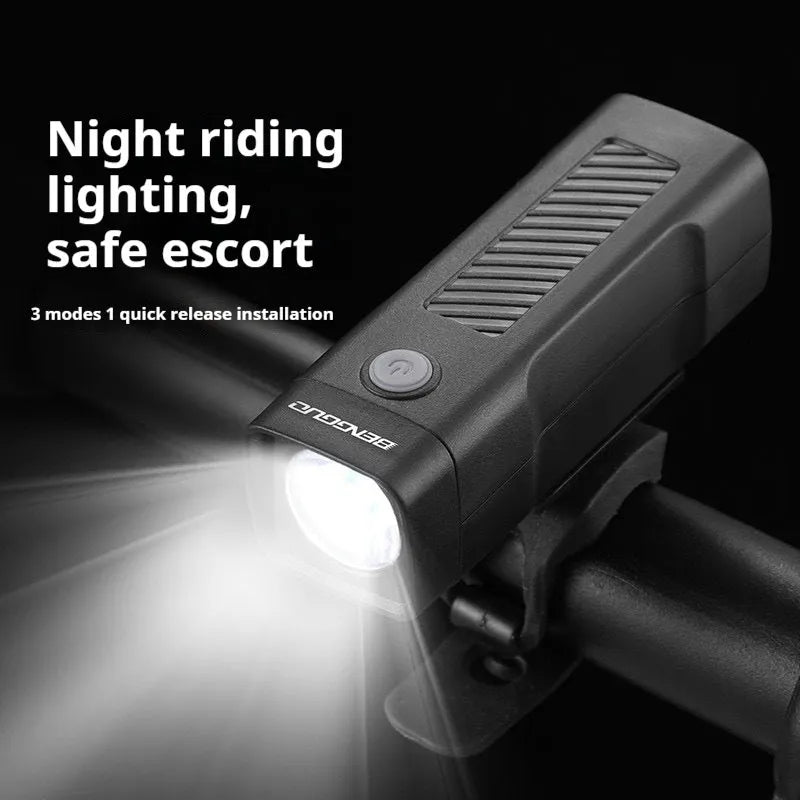 USB rechargeable bicycle headlight with quick release strap bracket for handlebar mounting