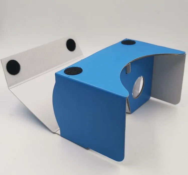 Pink and white cardboard VR glasses for smartphones with 3D lenses and magnet control