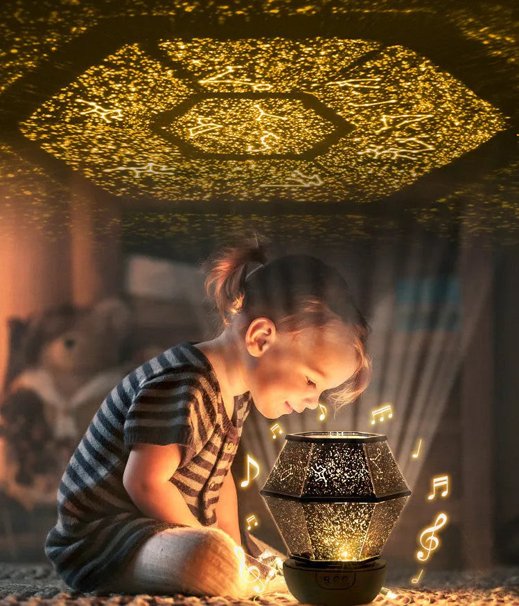 Children's rotating star night light with LED lights in three colour modes