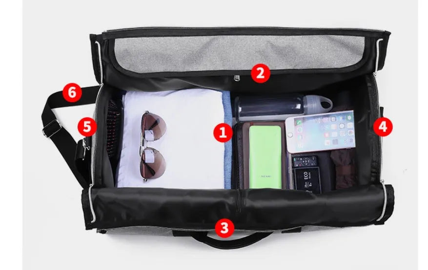 Medium cylinder travel bag in waterproof Oxford cloth with zipper opening and internal pocket