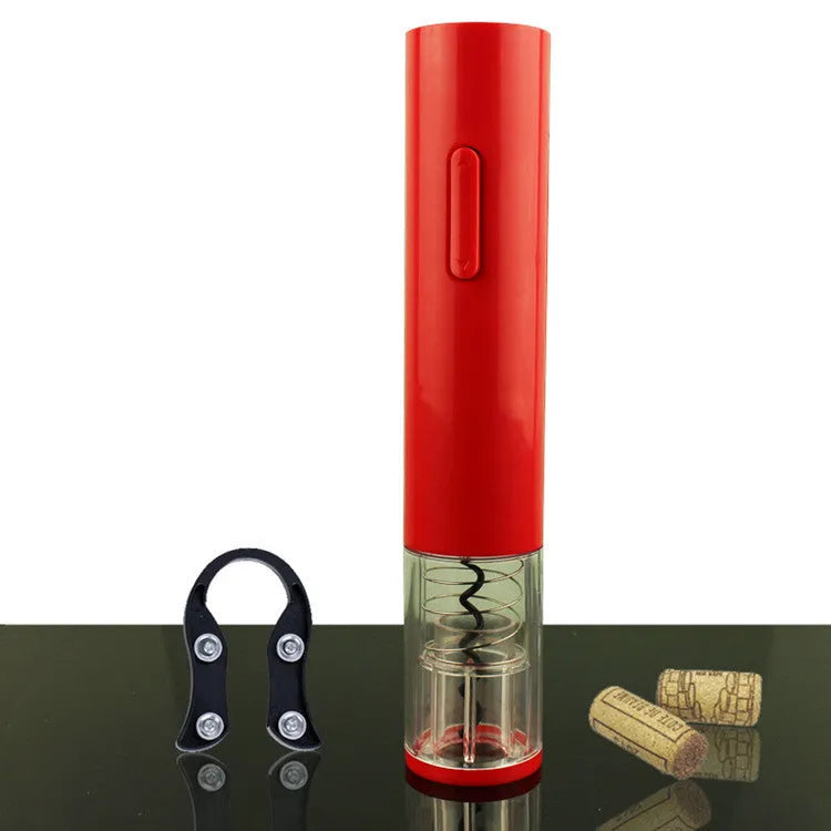 Black automatic electric wine bottle opener with foil cutter on a kitchen counter