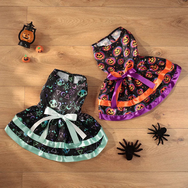 Halloween dog skirt with colourful pumpkin print for medium-sized dogs