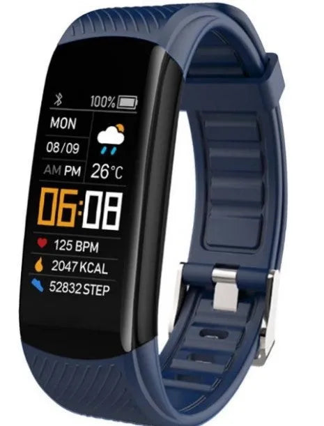 Black sports pedometer bracelet with 0.96-inch touch screen on wrist