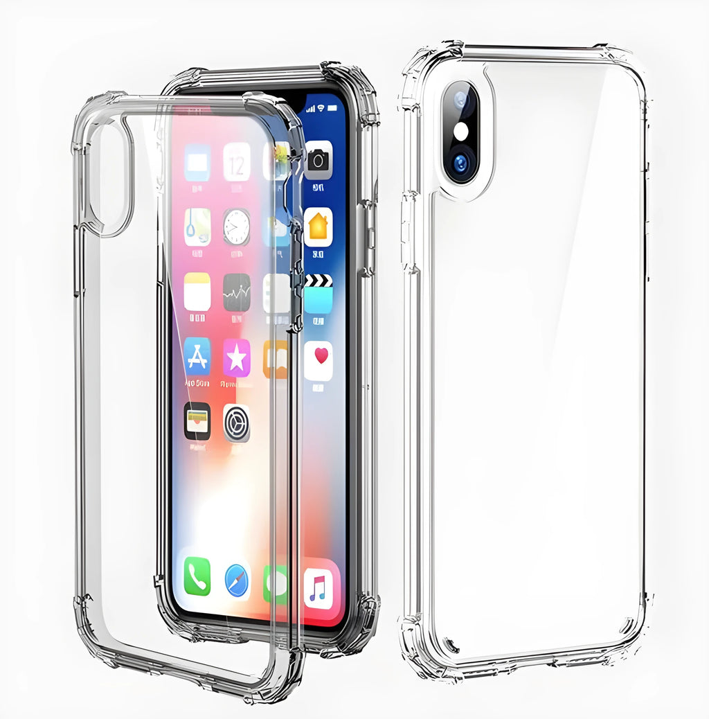 Transparent shockproof TPU phone case for iPhone on a table