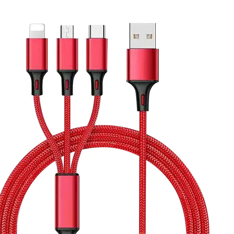 1.2-metre three-in-one braided charging cable in multiple colour options