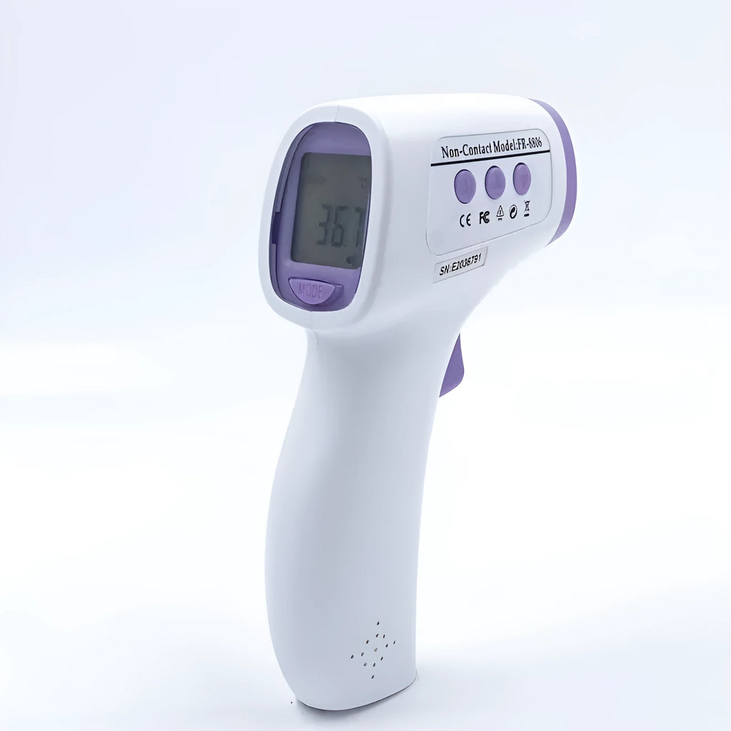 White digital non-contact thermometer for temperature measurement.