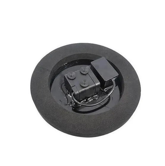 Black solar-powered floating fountain pump with four spray nozzles on a solar panel base