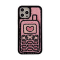 Pink iPhone back cover with a raised embroidered towel pattern design.