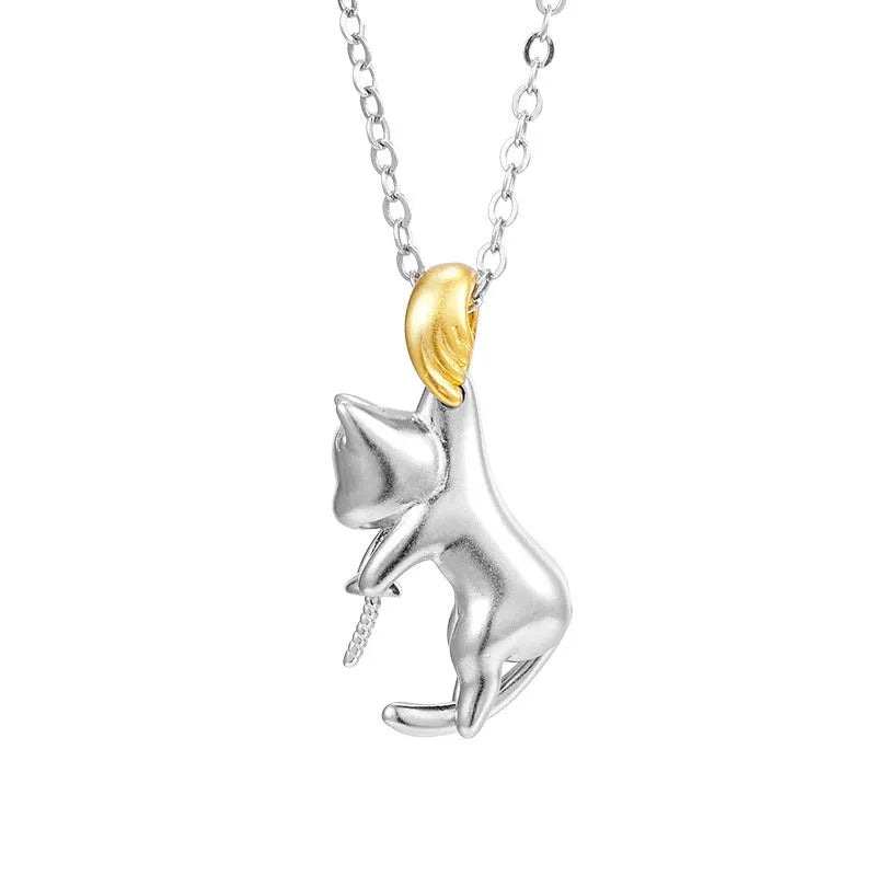 925 sterling silver clavicle necklace with cat pendant and chain options