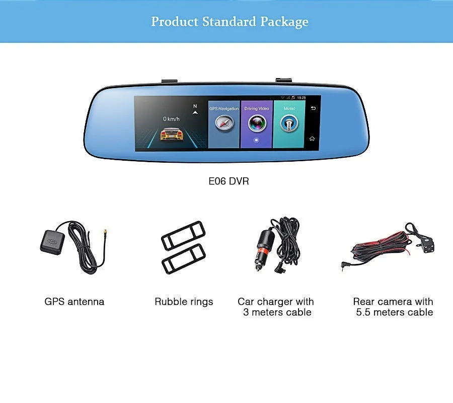 8 inch 4G Android cloud mirror driving recorder with 7.84 inch IPS touch screen showing rearview camera view