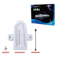 White PS5 Slim charging dock station with RGB lighting, cooling fan and fixed charger belt