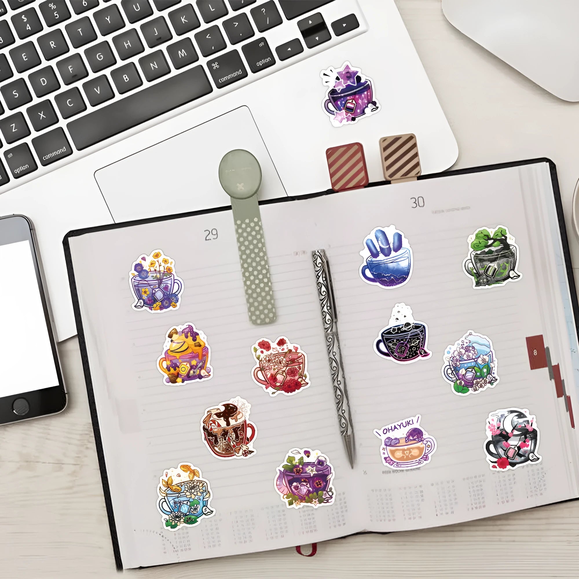 50 colourful graffiti tea cup design waterproof vinyl stickers for DIY personalisation