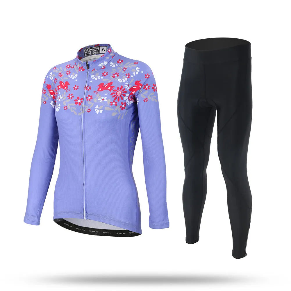 Women's long sleeve cycling jersey in blue wisp colour, 100% polyester mesh fabric, sport close cut