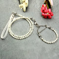 White pearl dog collar and leash set on white background, non-retractable 120 cm leash available in S M L sizes
