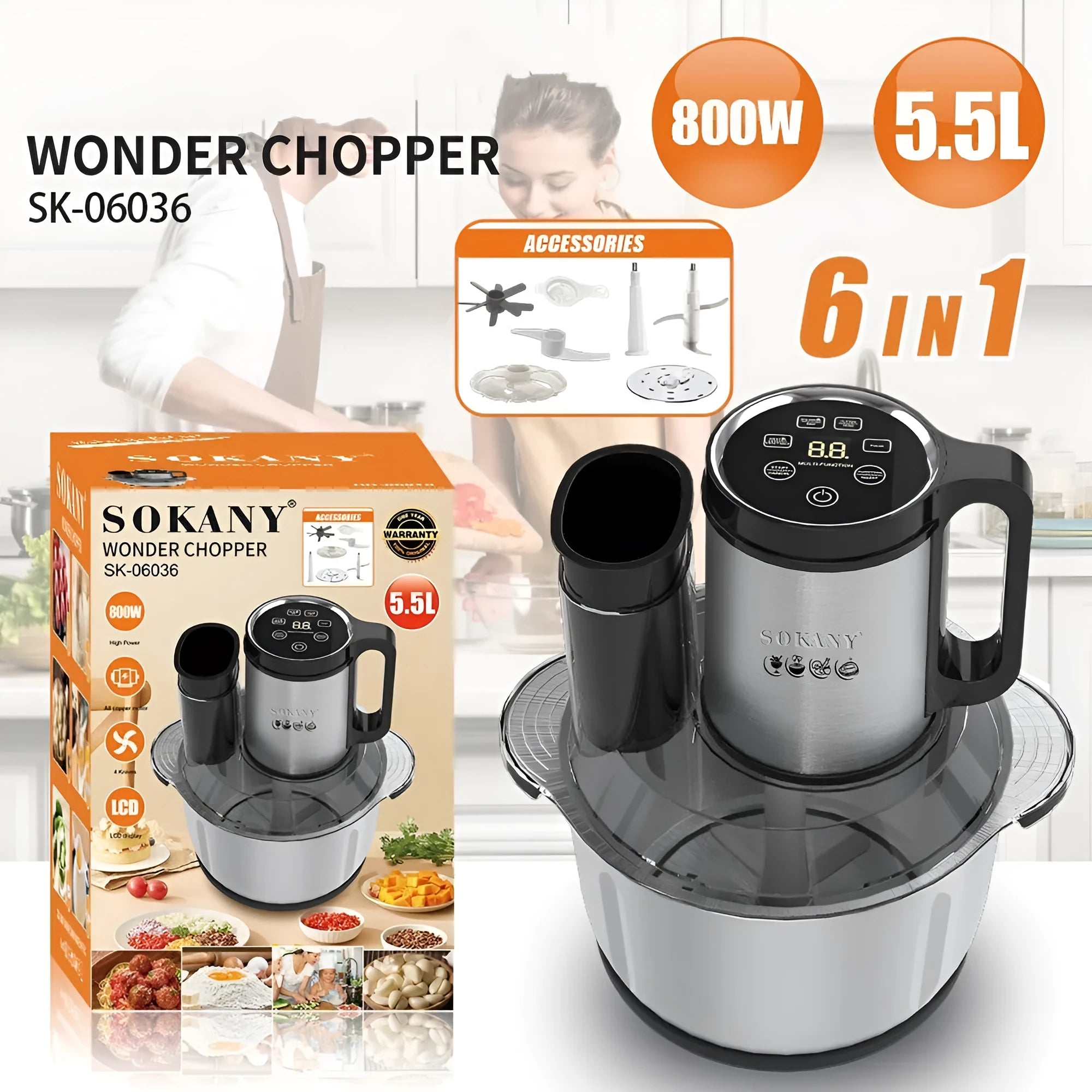 Stainless steel meat grinder with 5L capacity and adjustable speed controls for baby food preparation