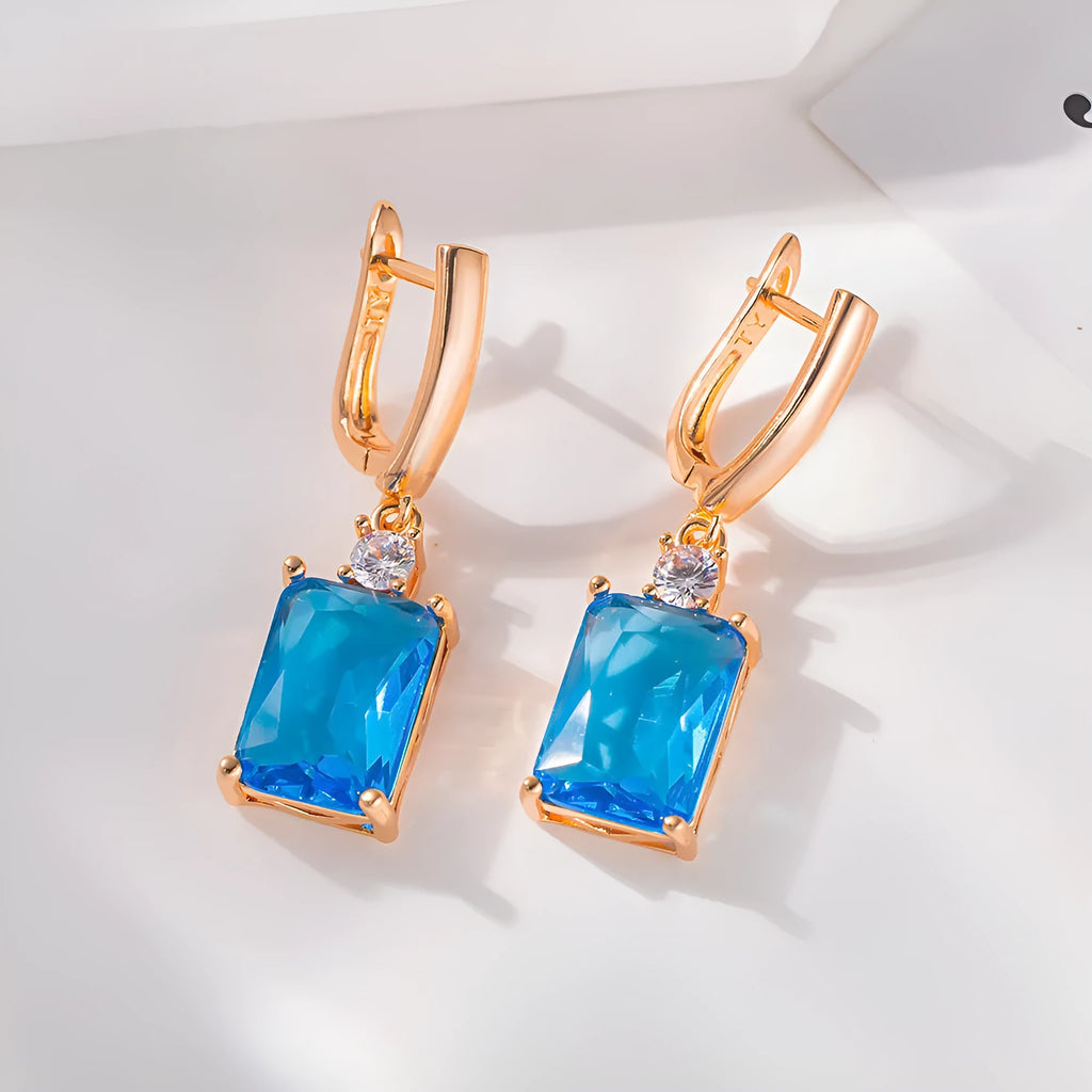 Square geometry earrings with quadrilateral design in gold or silver electroplated finish
