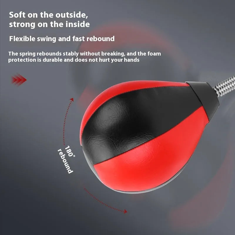 Hanging speed ball boxing training equipment with red and black ball head and suction cup mounting system