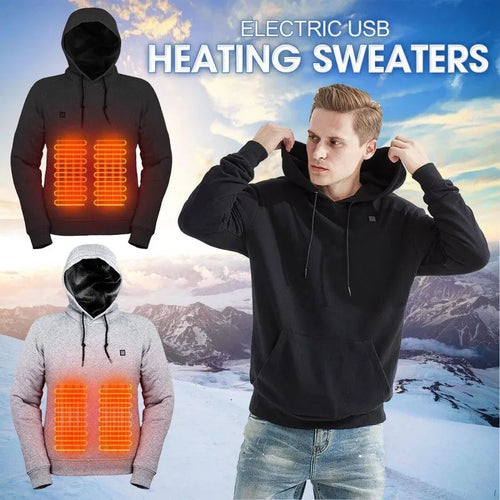 Black USB heated fleece jacket for men and women with three heat levels and carbon fibre elements on a white background