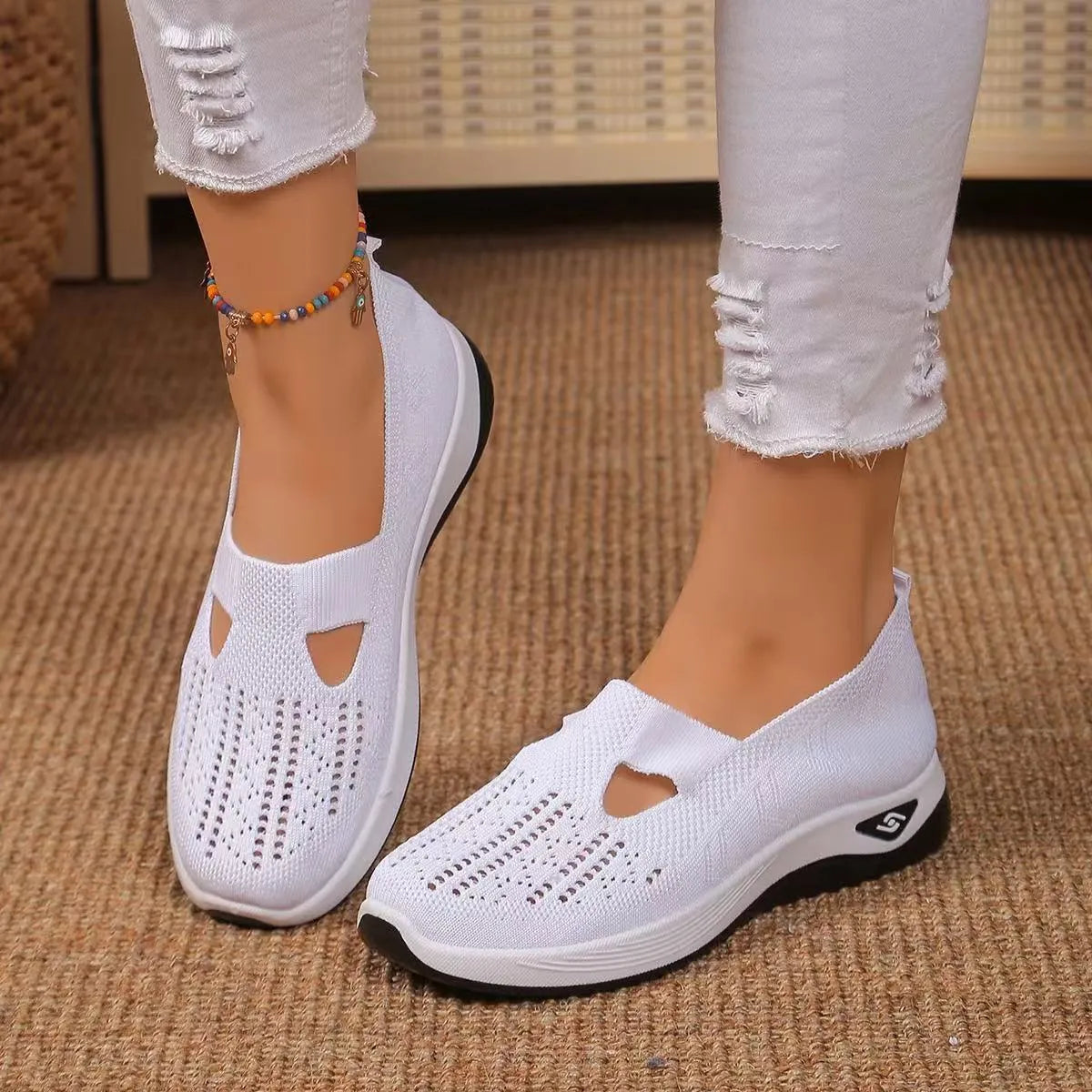 Casual mesh shoes with T-strap design and soft PVC soles in various colours