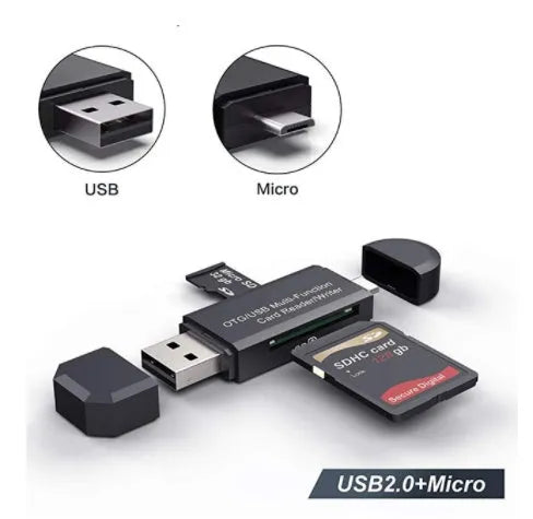 Black USB 3.0 memory card reader for SD and TF cards with a Type-C connector