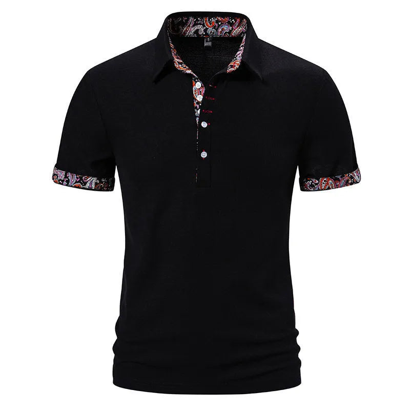 Men's European size polo shirt with colour stitching on turnover collar in cotton blend fabric