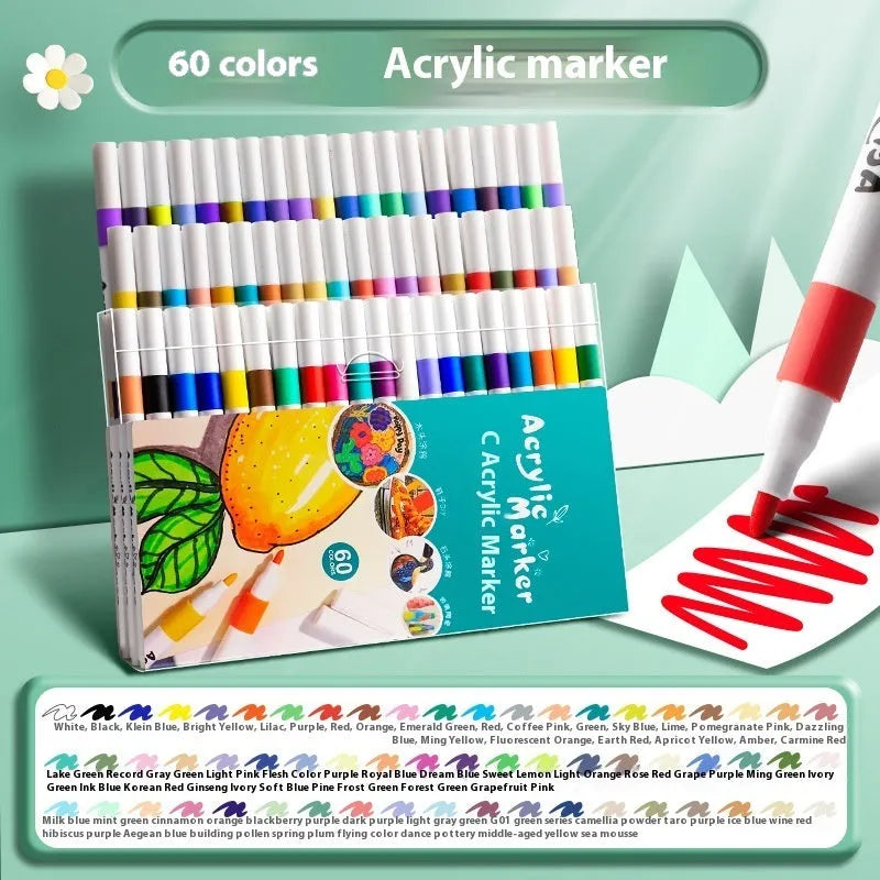 Set of acrylic marker pens in multiple colours for student drawing and painting projects