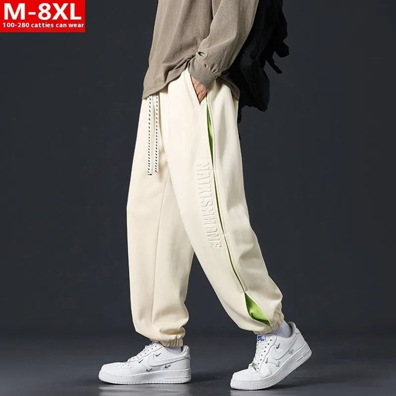Men's loose cotton pants with ankle banded style and stitching printing details in multiple colours
