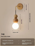 Wood and copper wall lamp with tricolour lighting, 10cm diameter by 50cm height