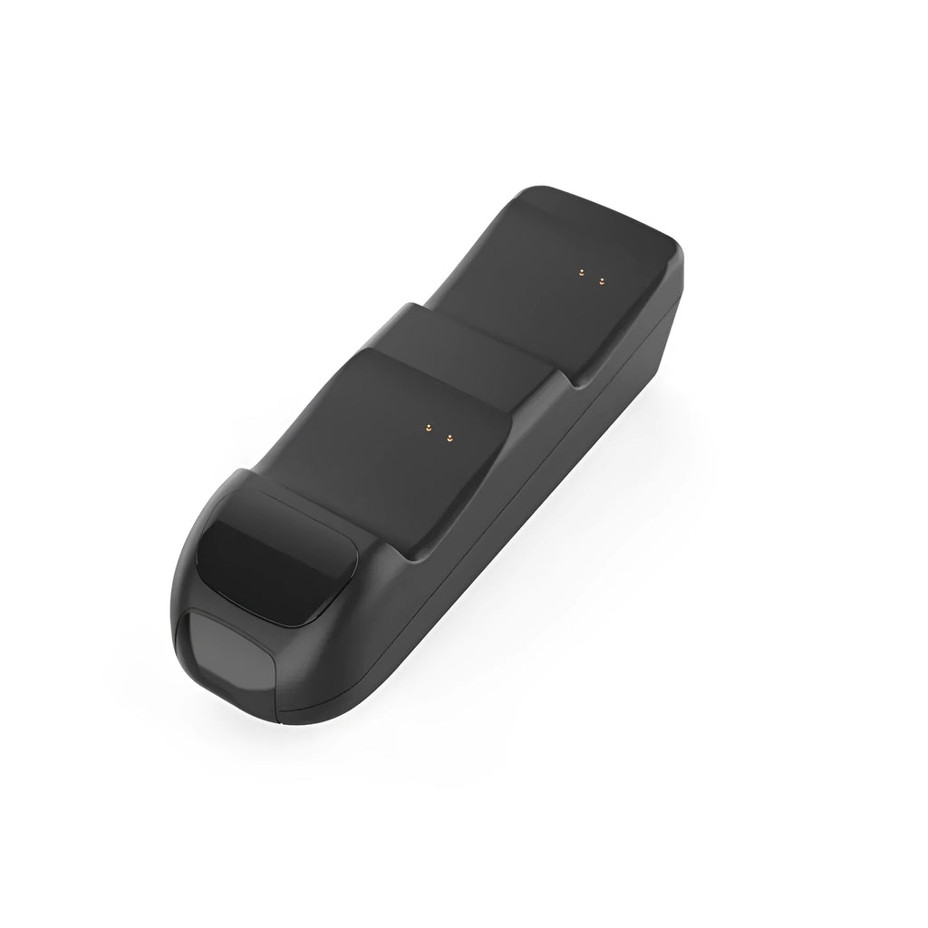 Black Xbox Series X/S dual controller charging station with LED lights and two battery packs on dock.