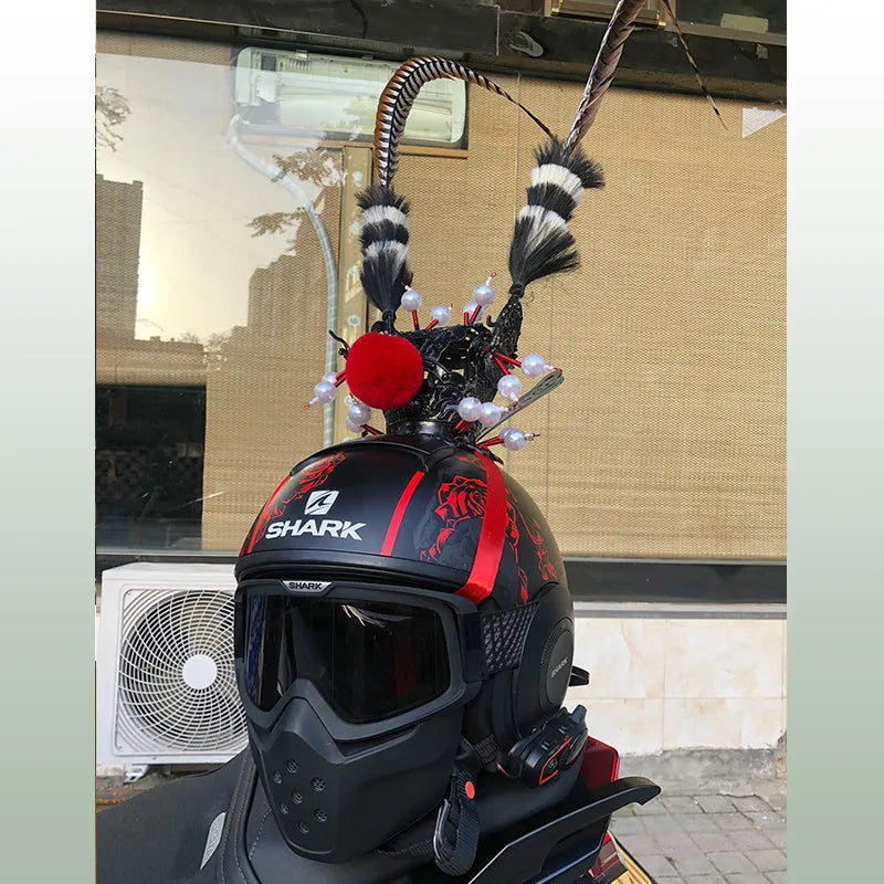 Golden crown feather motorcycle helmet decoration with multiple feather length options