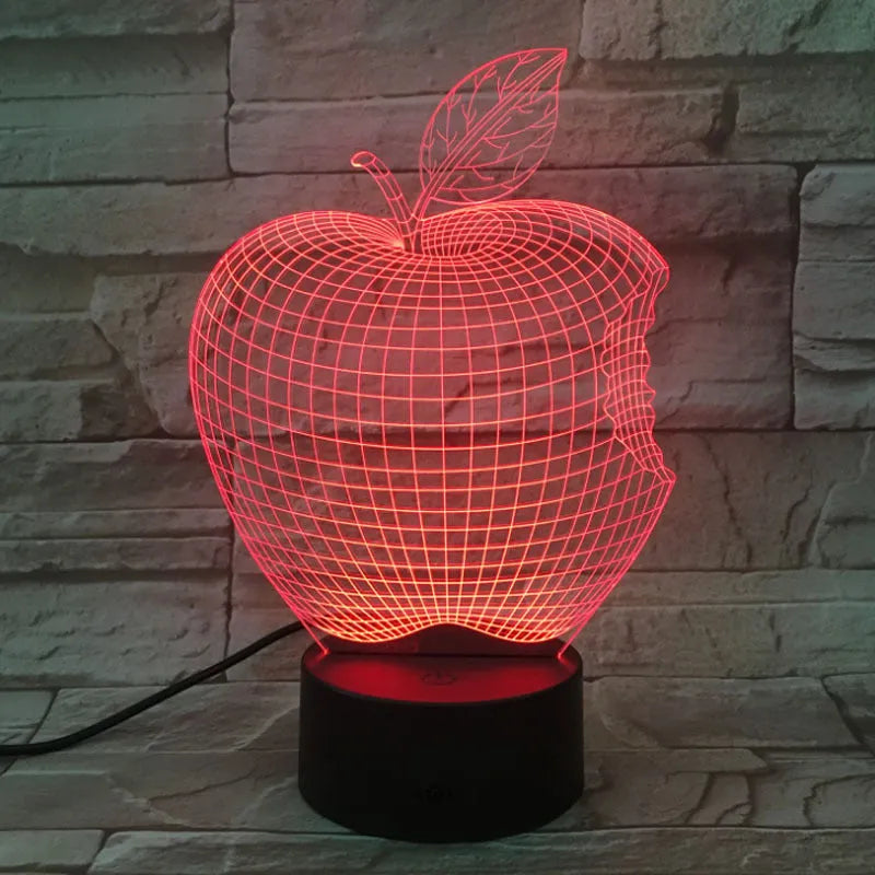 3D fruit decorative night light with colourful LED illumination and acrylic shade