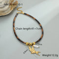 18K gold plated stainless steel necklace with geometric leopard print pendant and adjustable chain for women