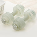 Mini portable plastic water dumbbell in transparent pink with water fill, PE construction, 262x97x94cm size for home strength training.